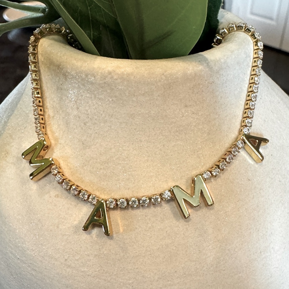 The Sis Kiss Gold and Diamond MAMA necklace 14” with 3” extender